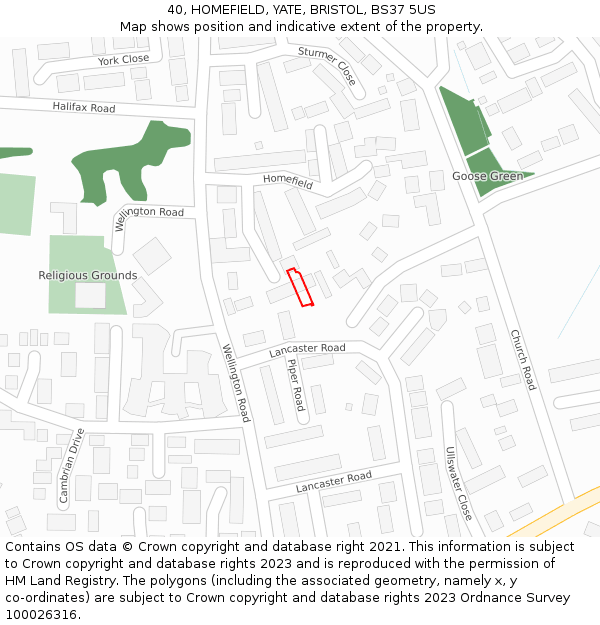 40, HOMEFIELD, YATE, BRISTOL, BS37 5US: Location map and indicative extent of plot