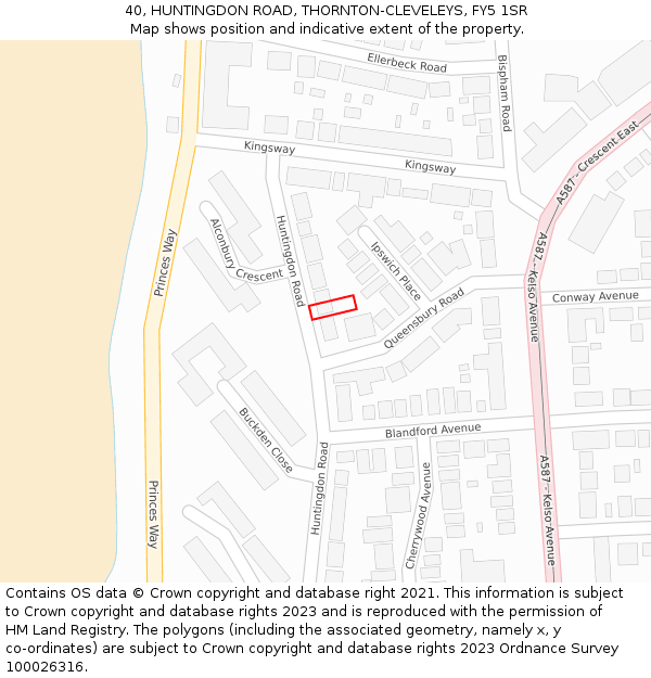 40, HUNTINGDON ROAD, THORNTON-CLEVELEYS, FY5 1SR: Location map and indicative extent of plot