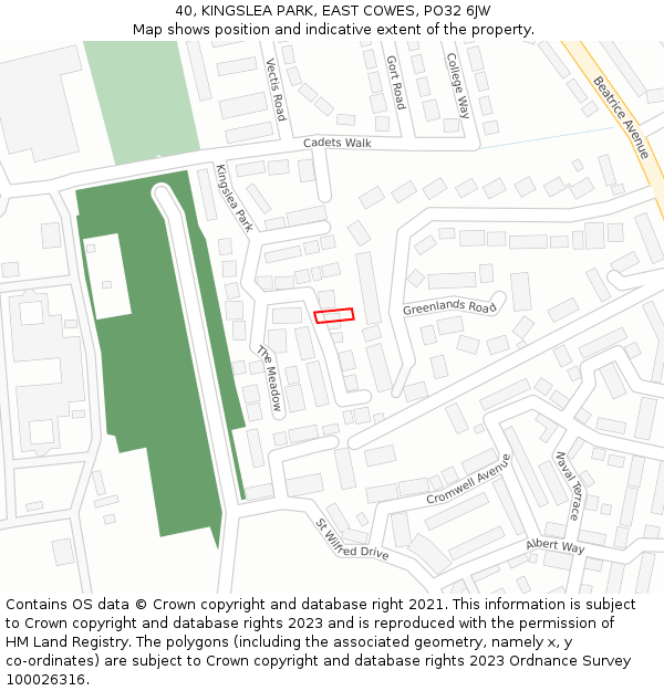 40, KINGSLEA PARK, EAST COWES, PO32 6JW: Location map and indicative extent of plot