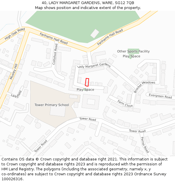 40, LADY MARGARET GARDENS, WARE, SG12 7QB: Location map and indicative extent of plot