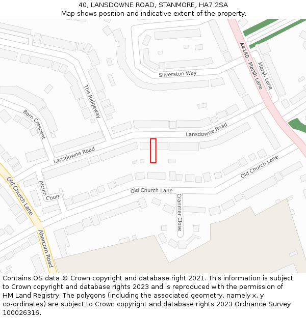 40, LANSDOWNE ROAD, STANMORE, HA7 2SA: Location map and indicative extent of plot