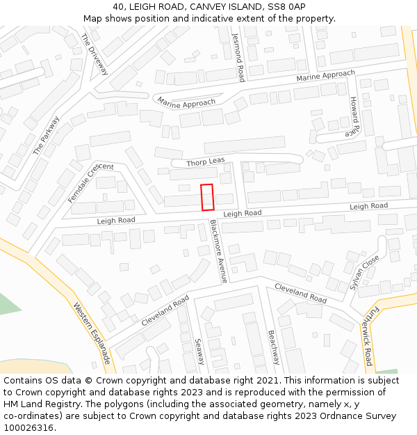 40, LEIGH ROAD, CANVEY ISLAND, SS8 0AP: Location map and indicative extent of plot