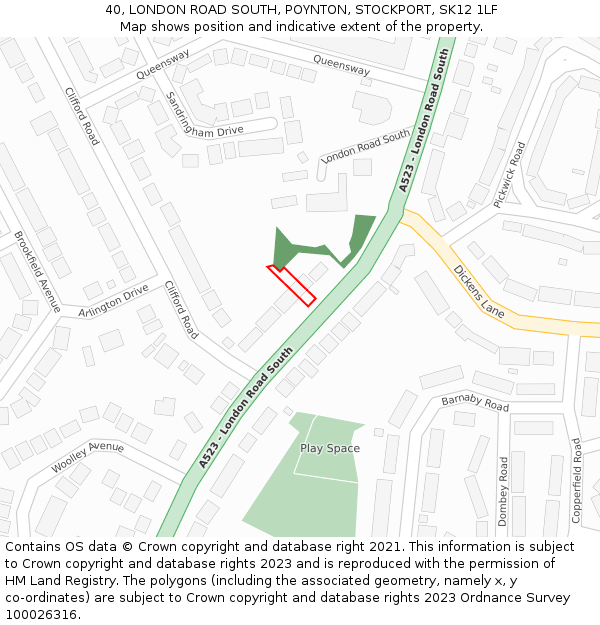 40, LONDON ROAD SOUTH, POYNTON, STOCKPORT, SK12 1LF: Location map and indicative extent of plot