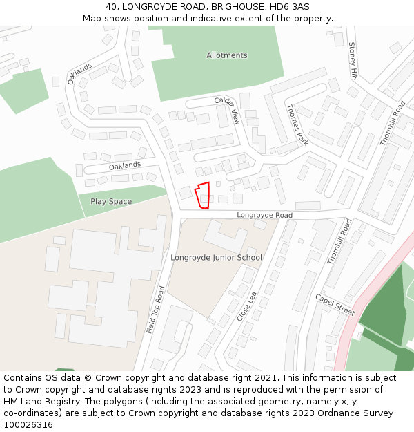 40, LONGROYDE ROAD, BRIGHOUSE, HD6 3AS: Location map and indicative extent of plot