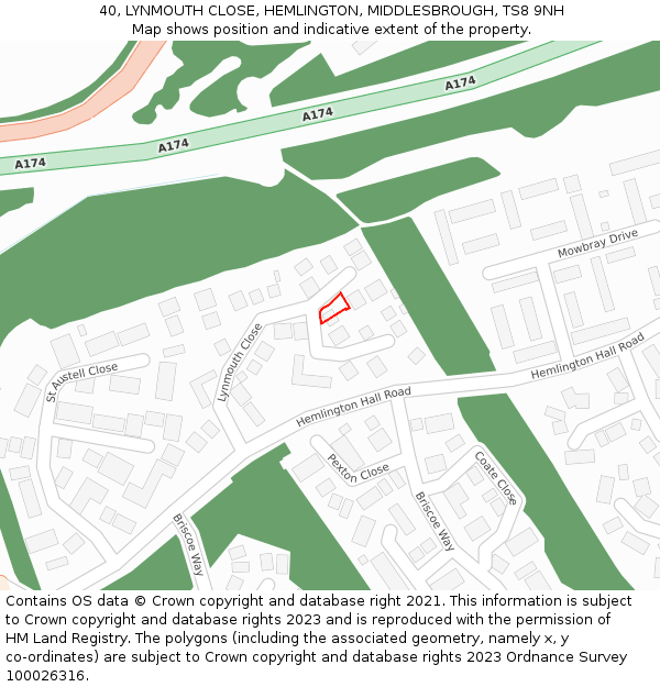 40, LYNMOUTH CLOSE, HEMLINGTON, MIDDLESBROUGH, TS8 9NH: Location map and indicative extent of plot