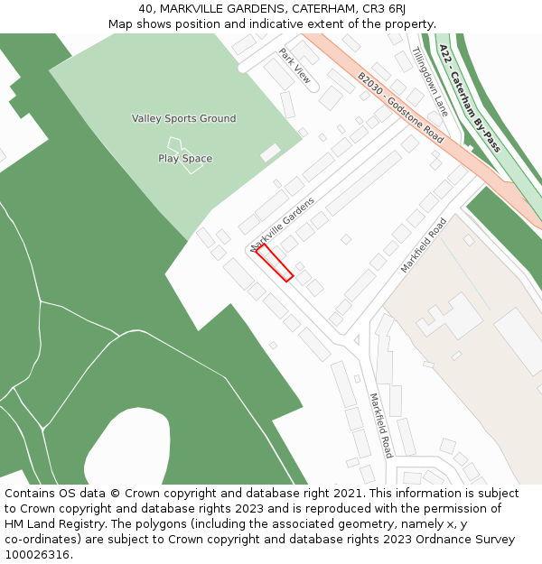 40, MARKVILLE GARDENS, CATERHAM, CR3 6RJ: Location map and indicative extent of plot