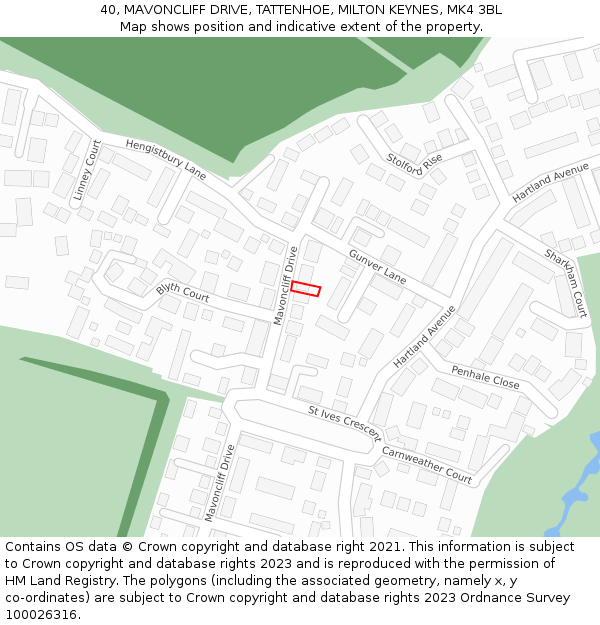 40, MAVONCLIFF DRIVE, TATTENHOE, MILTON KEYNES, MK4 3BL: Location map and indicative extent of plot