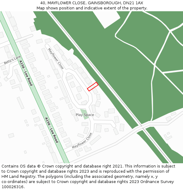 40, MAYFLOWER CLOSE, GAINSBOROUGH, DN21 1AX: Location map and indicative extent of plot