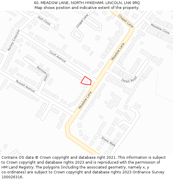 40, MEADOW LANE, NORTH HYKEHAM, LINCOLN, LN6 9RQ: Location map and indicative extent of plot