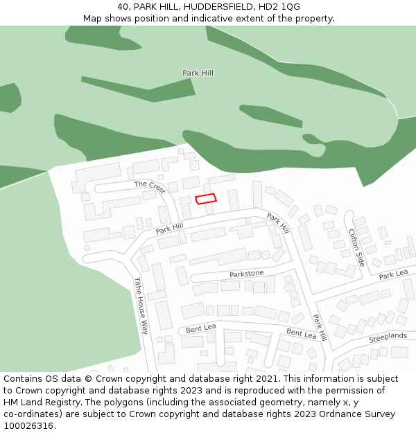 40, PARK HILL, HUDDERSFIELD, HD2 1QG: Location map and indicative extent of plot