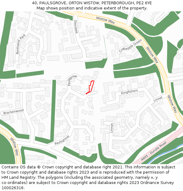 40, PAULSGROVE, ORTON WISTOW, PETERBOROUGH, PE2 6YE: Location map and indicative extent of plot
