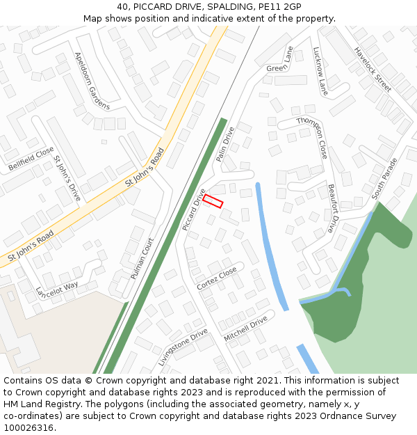 40, PICCARD DRIVE, SPALDING, PE11 2GP: Location map and indicative extent of plot