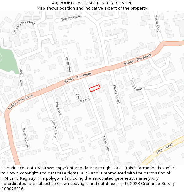 40, POUND LANE, SUTTON, ELY, CB6 2PR: Location map and indicative extent of plot