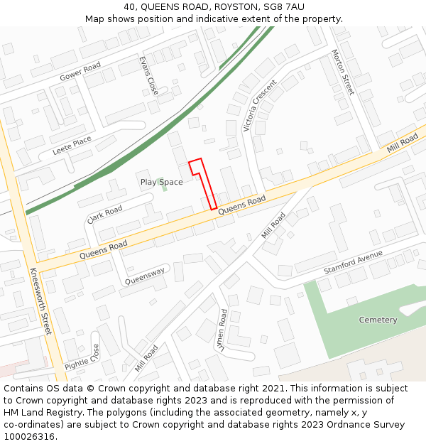 40, QUEENS ROAD, ROYSTON, SG8 7AU: Location map and indicative extent of plot