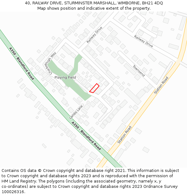 40, RAILWAY DRIVE, STURMINSTER MARSHALL, WIMBORNE, BH21 4DQ: Location map and indicative extent of plot