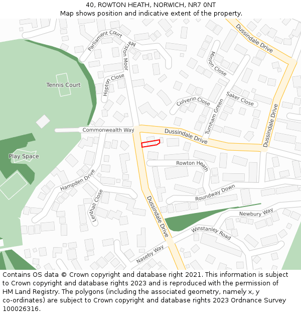 40, ROWTON HEATH, NORWICH, NR7 0NT: Location map and indicative extent of plot