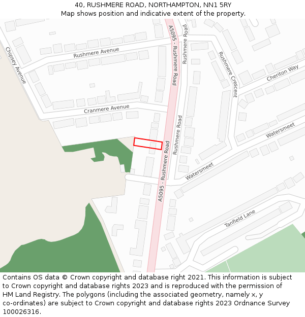 40, RUSHMERE ROAD, NORTHAMPTON, NN1 5RY: Location map and indicative extent of plot