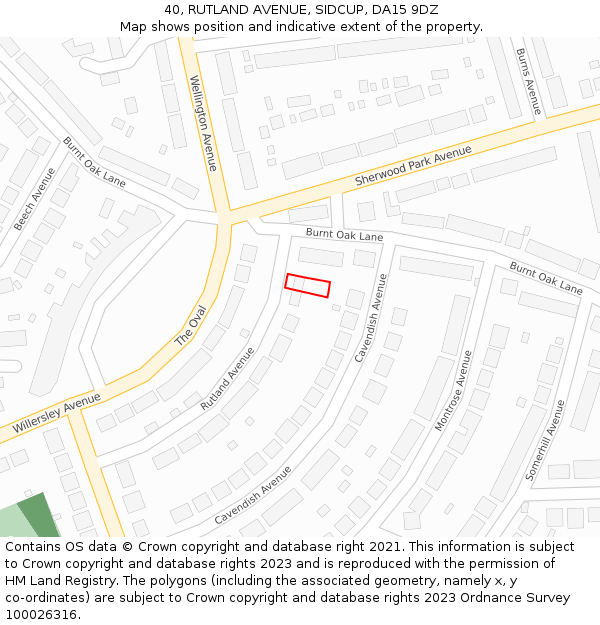 40, RUTLAND AVENUE, SIDCUP, DA15 9DZ: Location map and indicative extent of plot