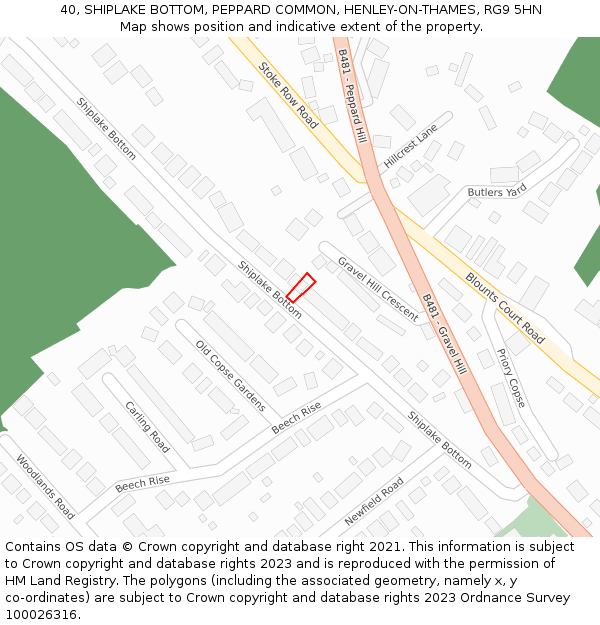 40, SHIPLAKE BOTTOM, PEPPARD COMMON, HENLEY-ON-THAMES, RG9 5HN: Location map and indicative extent of plot