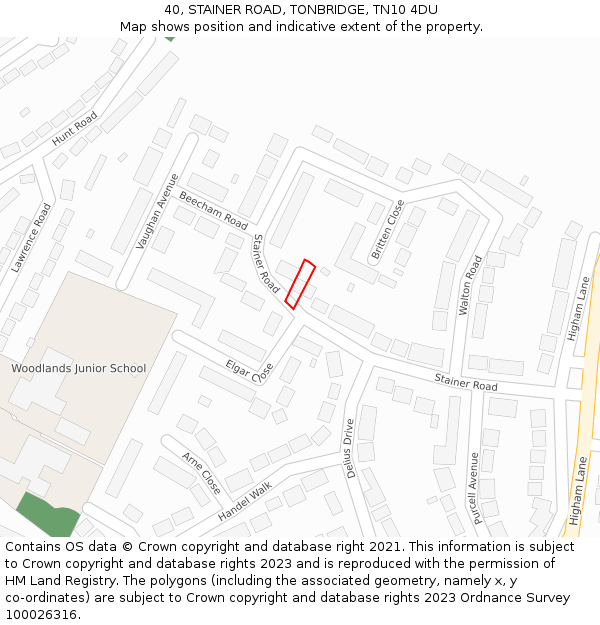 40, STAINER ROAD, TONBRIDGE, TN10 4DU: Location map and indicative extent of plot