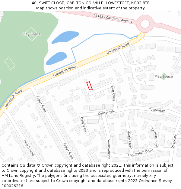 40, SWIFT CLOSE, CARLTON COLVILLE, LOWESTOFT, NR33 8TR: Location map and indicative extent of plot