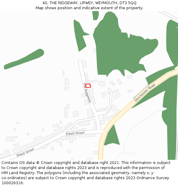 40, THE RIDGEWAY, UPWEY, WEYMOUTH, DT3 5QQ: Location map and indicative extent of plot