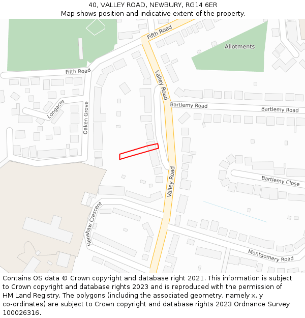 40, VALLEY ROAD, NEWBURY, RG14 6ER: Location map and indicative extent of plot