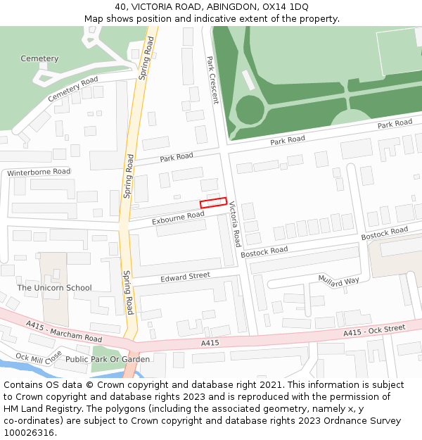 40, VICTORIA ROAD, ABINGDON, OX14 1DQ: Location map and indicative extent of plot