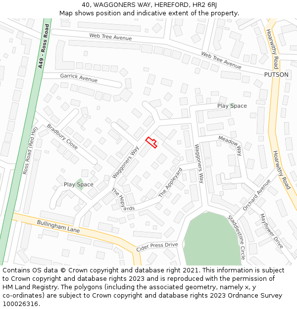 40, WAGGONERS WAY, HEREFORD, HR2 6RJ: Location map and indicative extent of plot