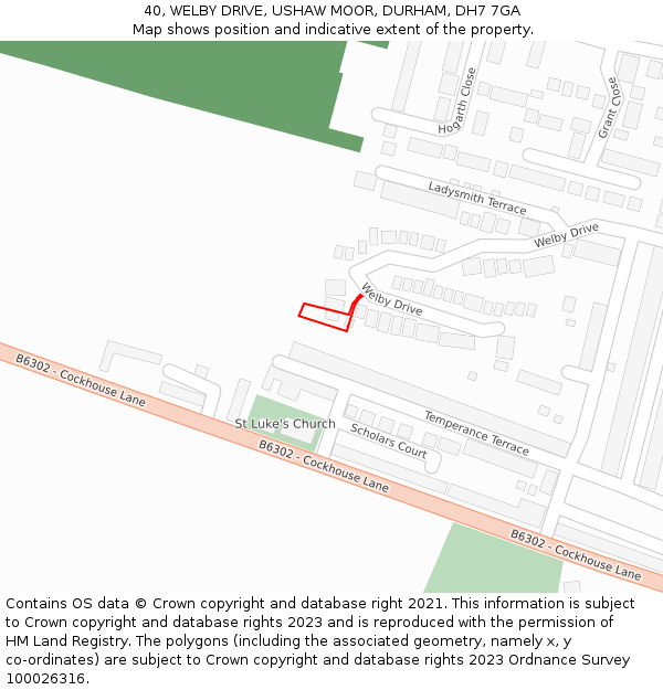 40, WELBY DRIVE, USHAW MOOR, DURHAM, DH7 7GA: Location map and indicative extent of plot