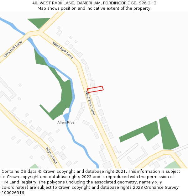 40, WEST PARK LANE, DAMERHAM, FORDINGBRIDGE, SP6 3HB: Location map and indicative extent of plot