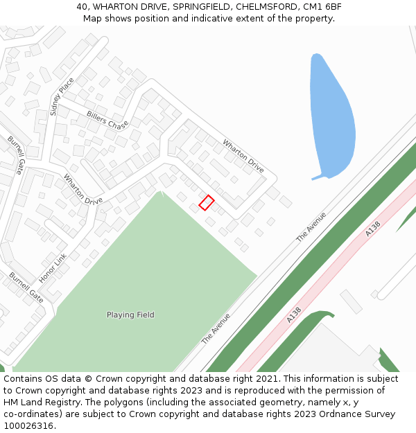 40, WHARTON DRIVE, SPRINGFIELD, CHELMSFORD, CM1 6BF: Location map and indicative extent of plot