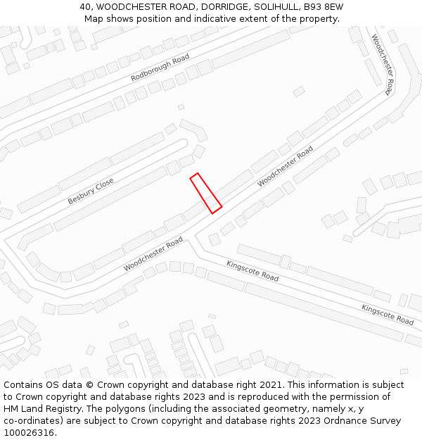 40, WOODCHESTER ROAD, DORRIDGE, SOLIHULL, B93 8EW: Location map and indicative extent of plot