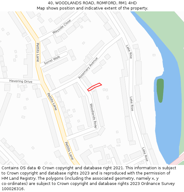 40, WOODLANDS ROAD, ROMFORD, RM1 4HD: Location map and indicative extent of plot