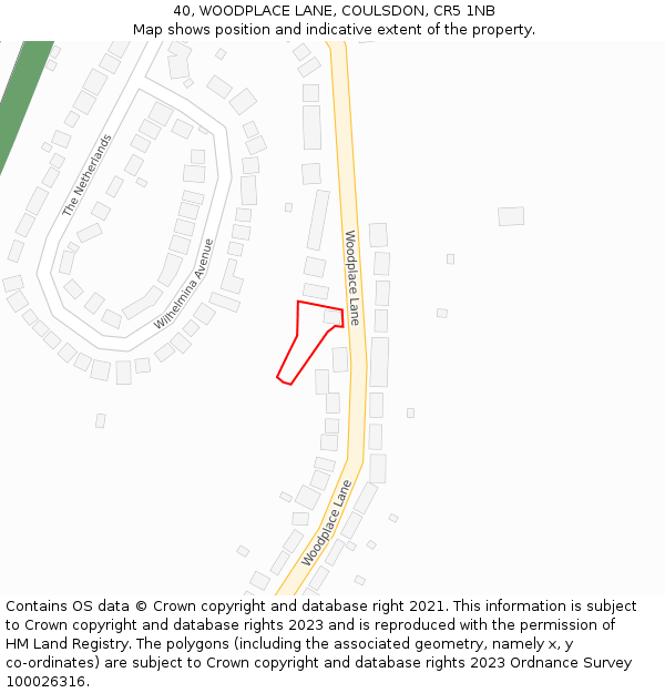 40, WOODPLACE LANE, COULSDON, CR5 1NB: Location map and indicative extent of plot