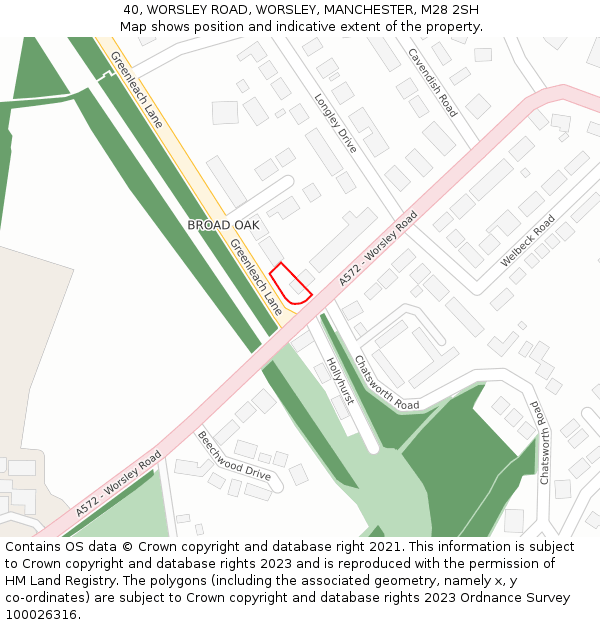 40, WORSLEY ROAD, WORSLEY, MANCHESTER, M28 2SH: Location map and indicative extent of plot