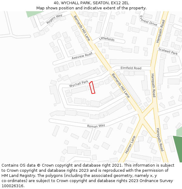 40, WYCHALL PARK, SEATON, EX12 2EL: Location map and indicative extent of plot