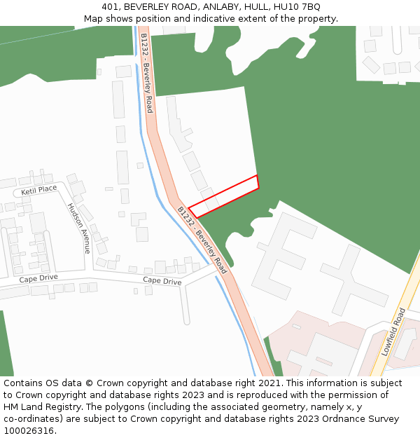 401, BEVERLEY ROAD, ANLABY, HULL, HU10 7BQ: Location map and indicative extent of plot