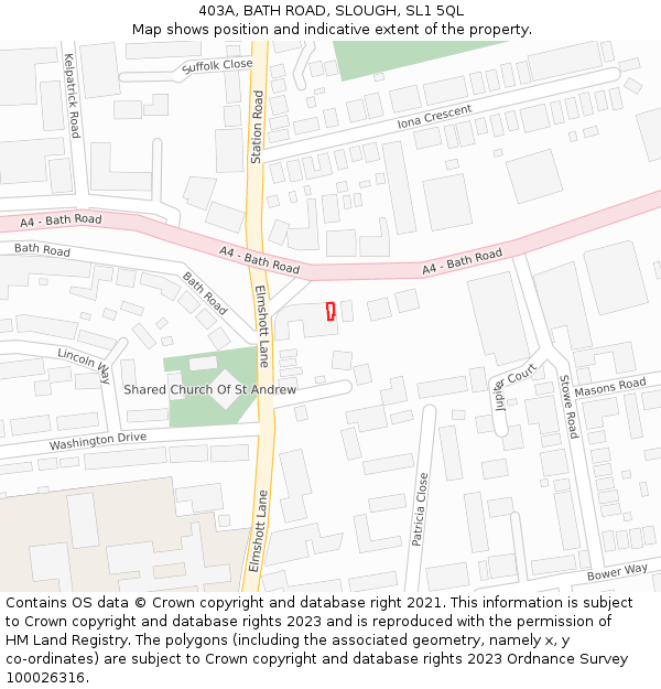 403A, BATH ROAD, SLOUGH, SL1 5QL: Location map and indicative extent of plot