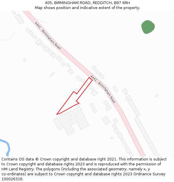 405, BIRMINGHAM ROAD, REDDITCH, B97 6RH: Location map and indicative extent of plot