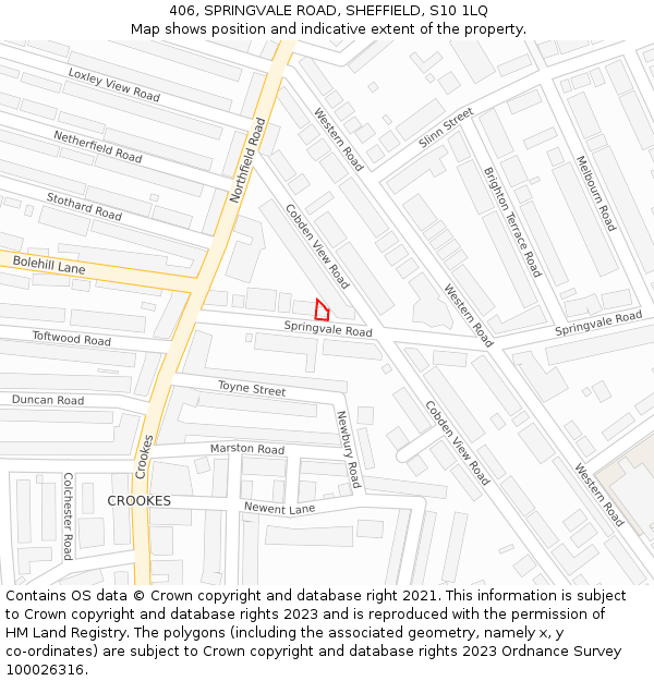 406, SPRINGVALE ROAD, SHEFFIELD, S10 1LQ: Location map and indicative extent of plot