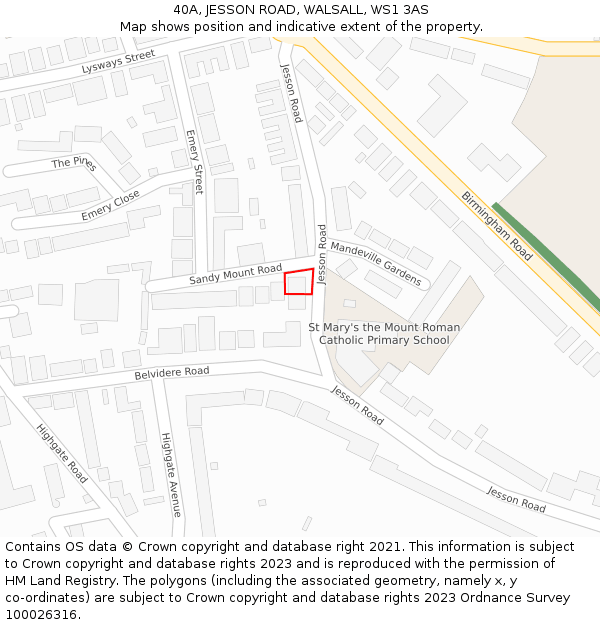 40A, JESSON ROAD, WALSALL, WS1 3AS: Location map and indicative extent of plot