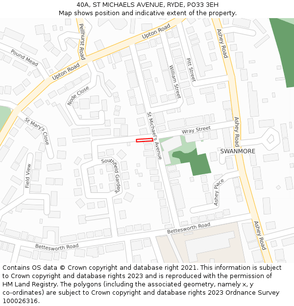 40A, ST MICHAELS AVENUE, RYDE, PO33 3EH: Location map and indicative extent of plot