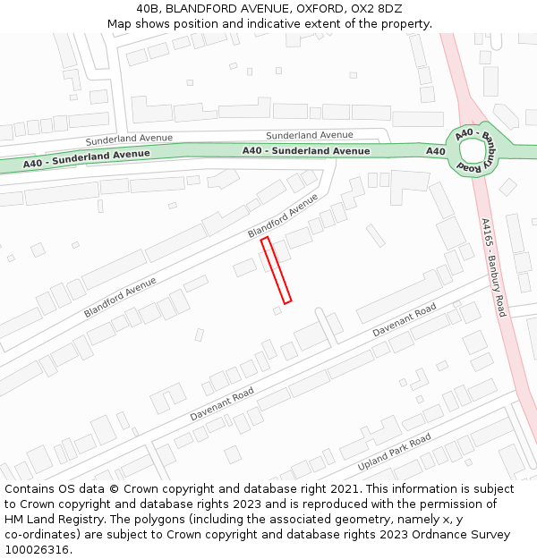 40B, BLANDFORD AVENUE, OXFORD, OX2 8DZ: Location map and indicative extent of plot