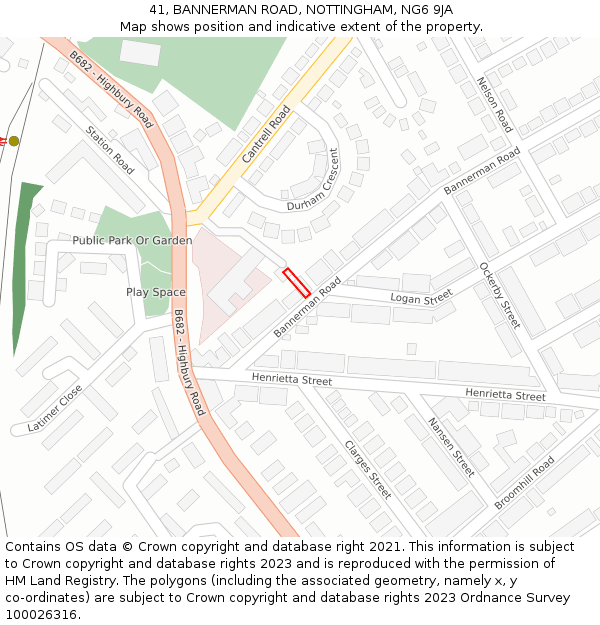 41, BANNERMAN ROAD, NOTTINGHAM, NG6 9JA: Location map and indicative extent of plot