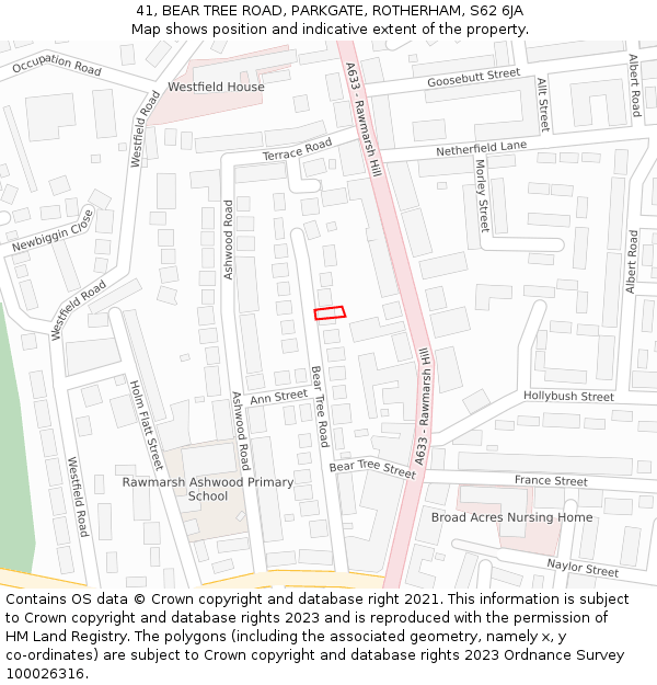 41, BEAR TREE ROAD, PARKGATE, ROTHERHAM, S62 6JA: Location map and indicative extent of plot