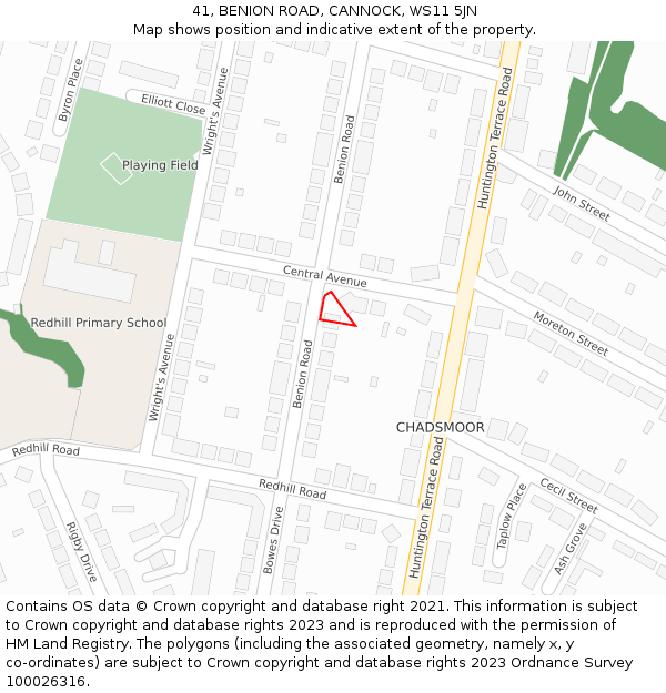 41, BENION ROAD, CANNOCK, WS11 5JN: Location map and indicative extent of plot