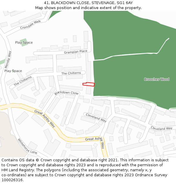 41, BLACKDOWN CLOSE, STEVENAGE, SG1 6AY: Location map and indicative extent of plot