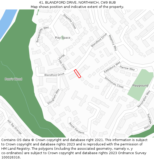 41, BLANDFORD DRIVE, NORTHWICH, CW9 8UB: Location map and indicative extent of plot