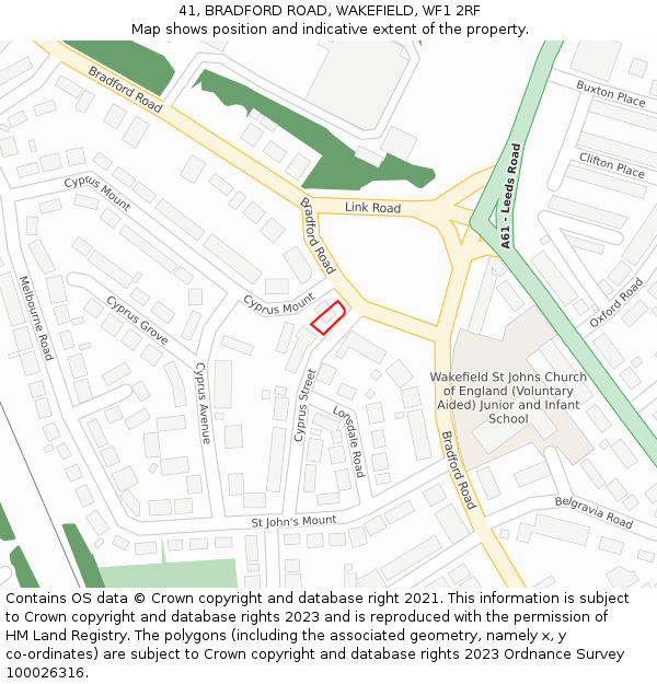 41, BRADFORD ROAD, WAKEFIELD, WF1 2RF: Location map and indicative extent of plot